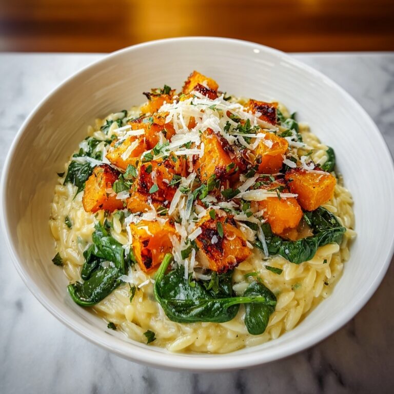 Creamy Orzo with Roasted Butternut Squash and Spinach Recipe