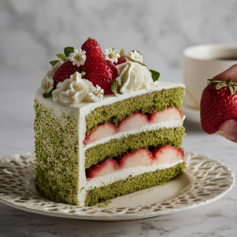 Matcha Layer Cake with Strawberry Filling & Swiss Meringue Buttercream Recipe