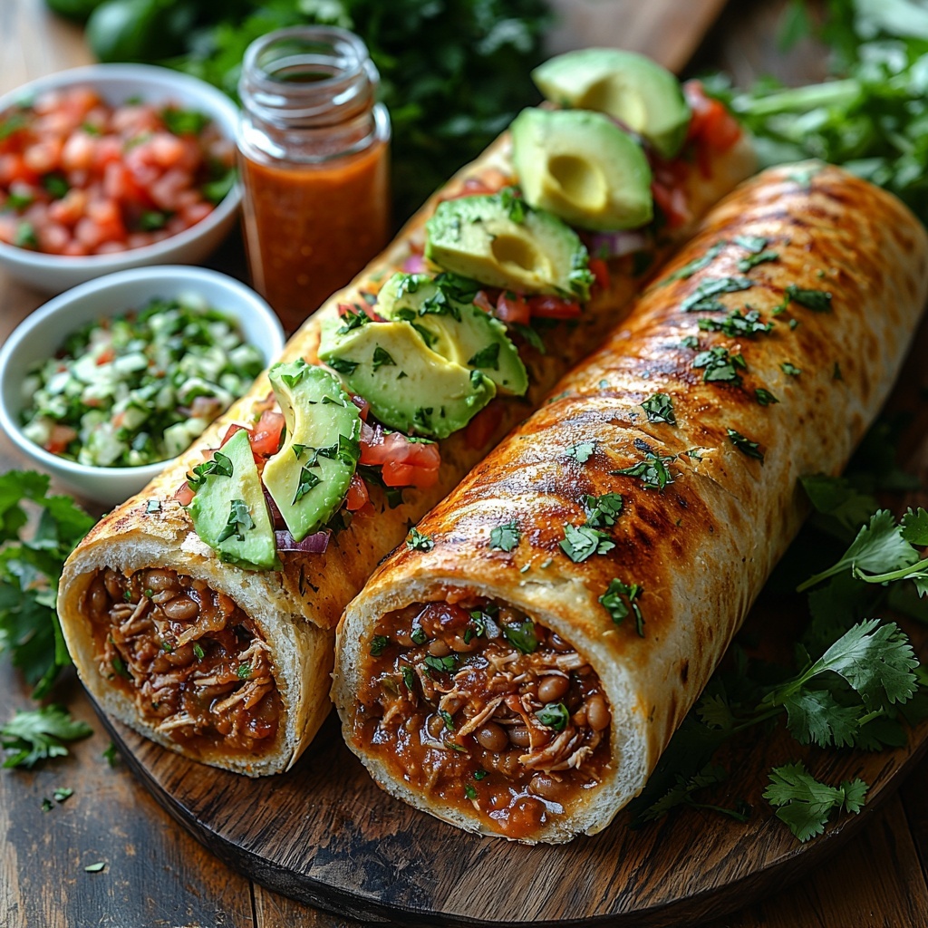 bolillo rolls sliced in half showing soft, airy interior and crusty golden-brown crust, smooth creamy refried beans in a white bowl, tender cooked meat (chicken/pork/beef) shredded and browned, bright green sliced avocado fanned out with creamy texture, vibrant fresh salsa with red tomatoes, green cilantro, and onion in a small bowl, crisp shredded lettuce with fresh green hues scattered loosely, optional small dishes of crumbled cheese, sliced jalapeños, and a small bottle of hot sauce adding pops of white, green, and red, all ingredients neatly arranged on a clean, light wooden surface with natural lighting emphasizing vivid colors and textures, minimal shadows, slight rustic meets modern vibe, garnished with a few cilantro leaves for freshness, overhead shot, top down view, flat lay photography, professional food styling --ar 1:1 --q 2 --s 750 --v 6.1