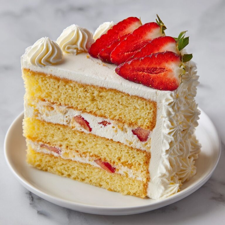 Strawberry Sponge Cake with Cream Cheese Frosting and Fresh Strawberry Decor Recipe