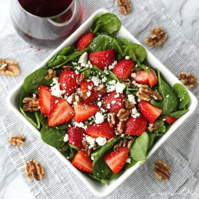 Spinach Strawberry Salad with Feta, Candied Pecans, and Balsamic Glaze Recipe