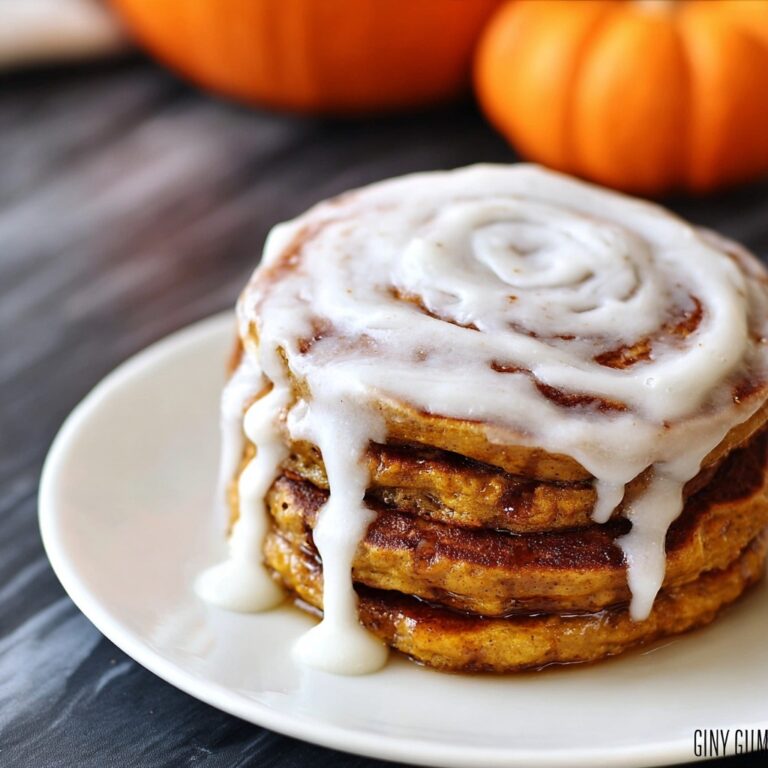 Pumpkin Cinnamon Roll Pancakes with Cream Cheese Glaze Recipe